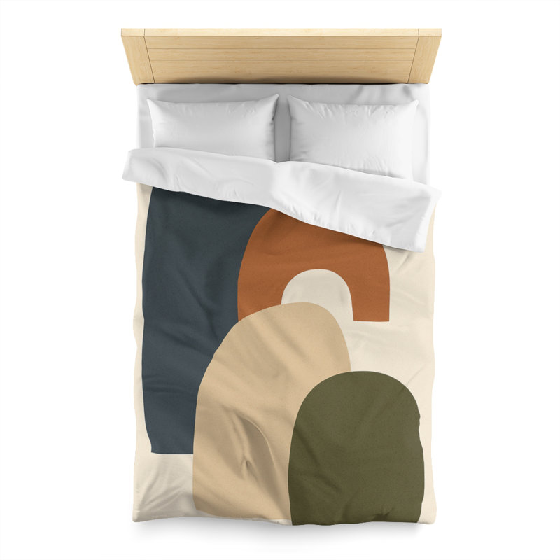 Microfiber Duvet Cover Boho Style, Design 15, Twin Duvet Cover, Navy/Green/Beige/White