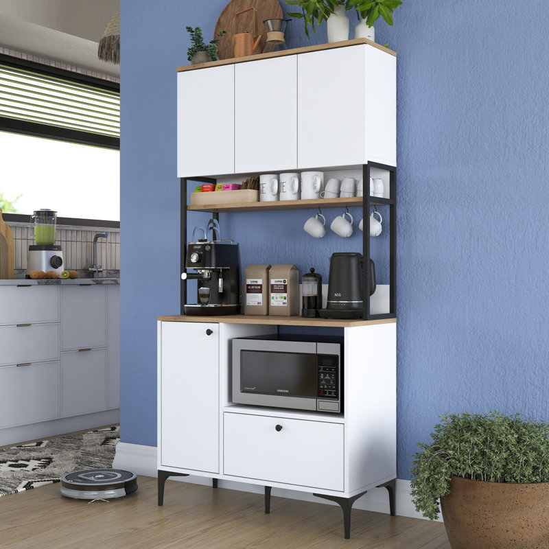 Kitai Modern Multi-Purpose Cabinet, White & Walnut Finish, 71.5 x 15.0 x 75.0 inches | 100% Melamine Coated E1 Quality Chipboard, 0.7 inches Thick | Numerous Shelves & Wall-Mountable, Ideal for Scandinavian Home Décor