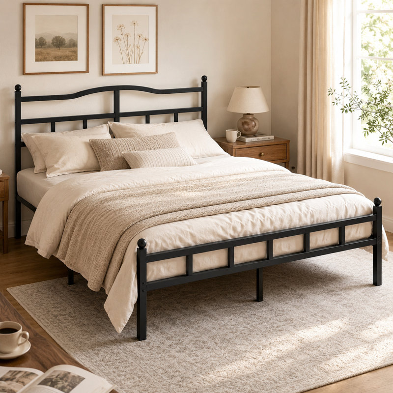 Metal Bed Frame With Headboard, Queen
