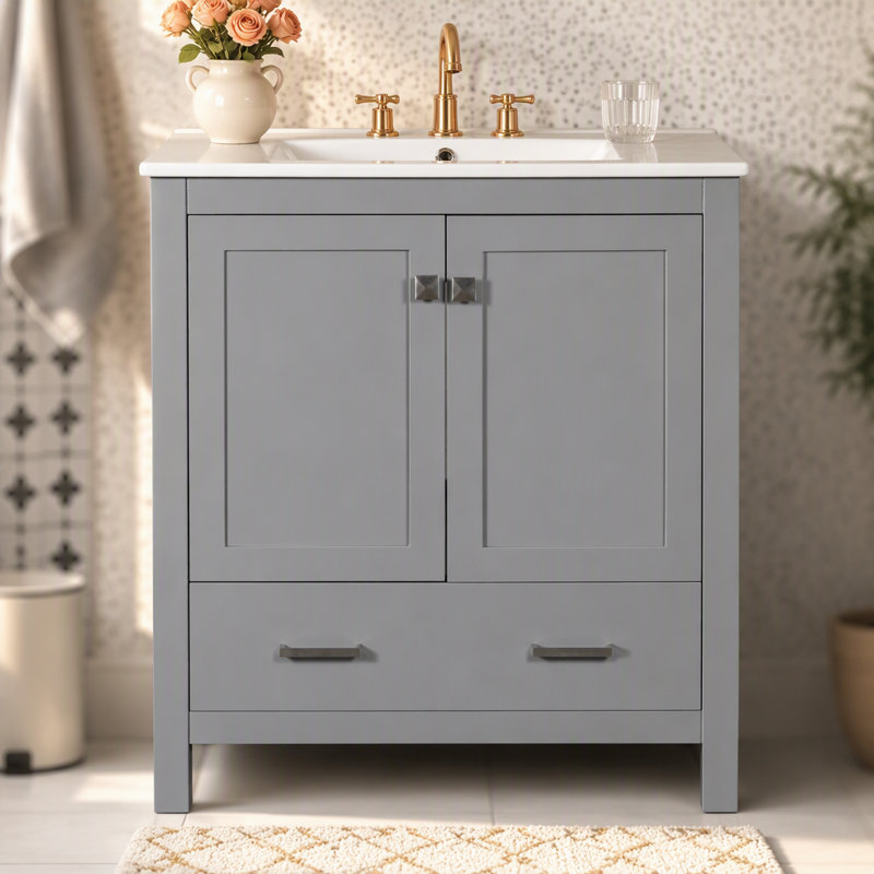Ensemble de meuble-lavabo 60 po avec lavabos doubles (séparés), lavabos doubles en céramique, tablette de rangement et tiroirs séparés (miroir non inclus) - Solution de salle de bain moderne pour salles de bain spacieuses