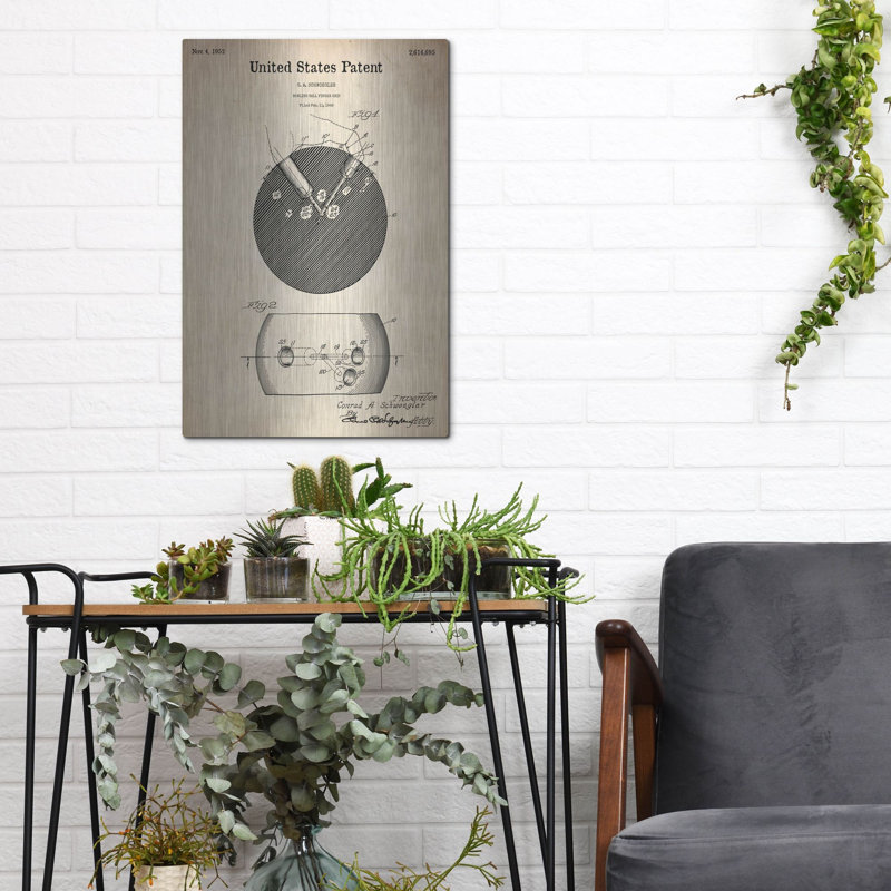 «Bowling Ball Finger Grip Blueprint Parchment» par Luxe Metal Portfolio, H 16 po x l 12 po