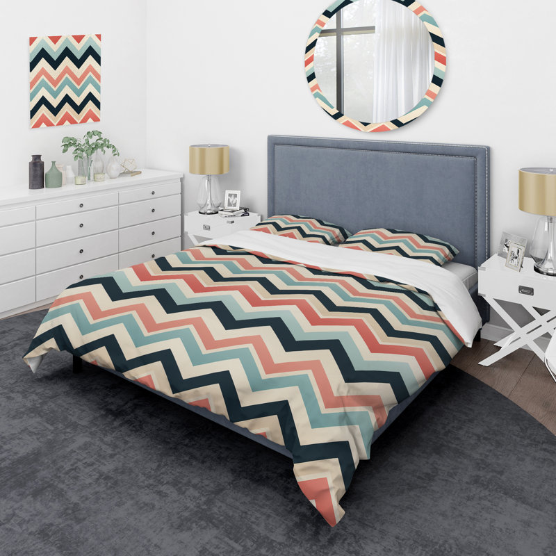 Ensemble de housse de couette à chevrons multicolores Soft Color, Housse de couette pour très grand lit et 2 très