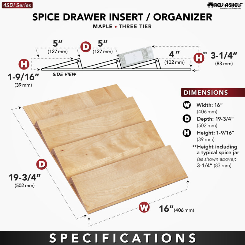 Rev-A-Shelf Walnut Trim to Fit Spice Drawer Insert Organizer, 1.56" H x 16" W x 19.75" D