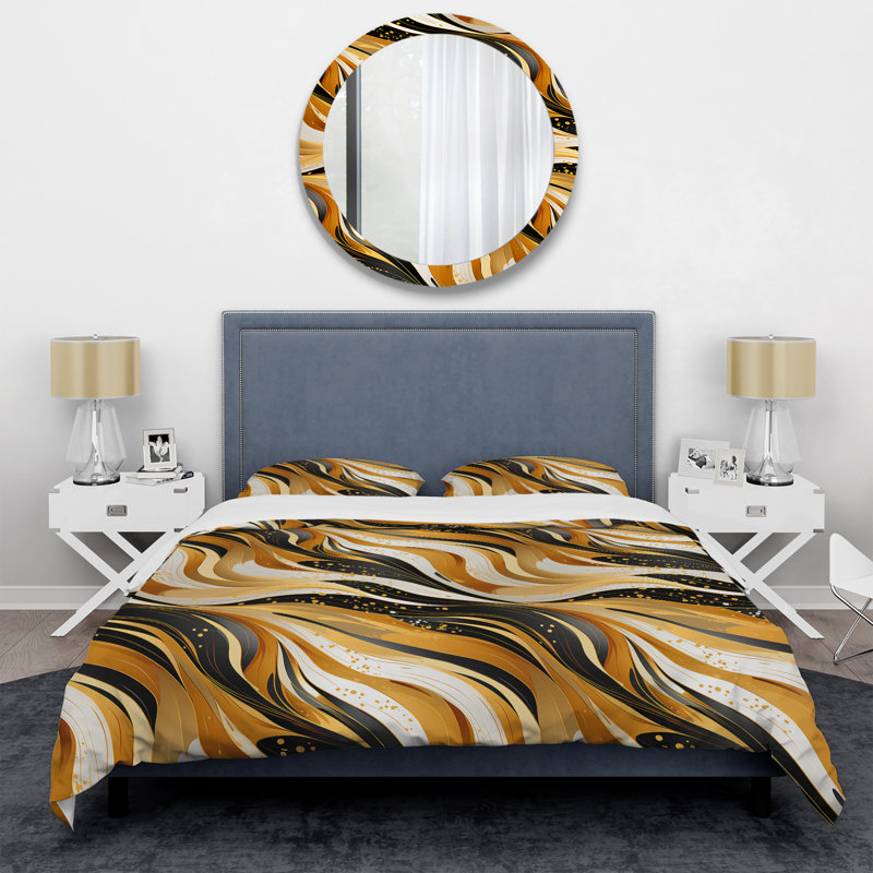 Literie Gold And Black Striped Bengals, Housse de couette simple + 1 taie décorative stan