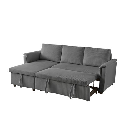 Mara Corduroy Tufted Sectional Sofa with Pull-Out Bed & Pillows