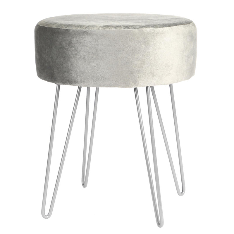 Harbour Housewares Round Velvet Footstool, Grey, Silver
