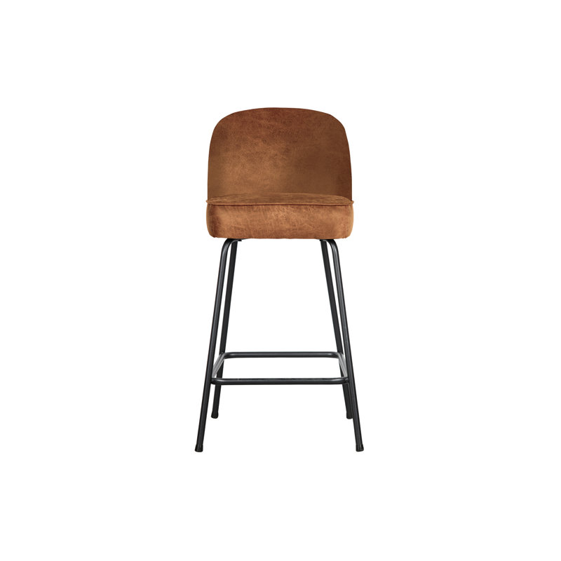 Upholstered Counter Stool with Metal Frame, Cognac