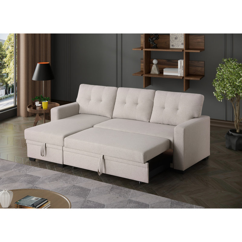 Upholstered Pull Out Sectional Sofa With Chaise
