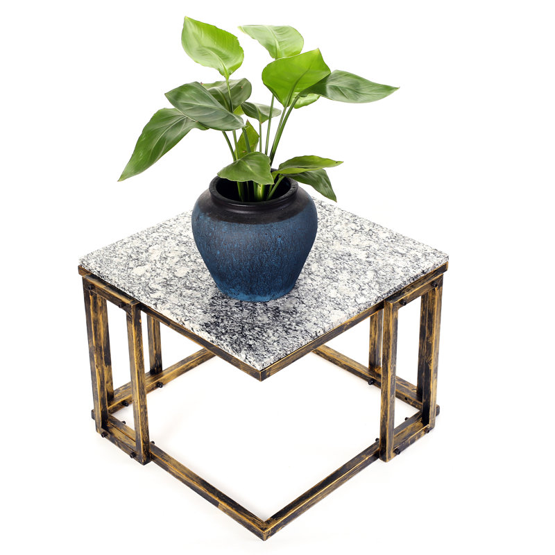 Support pour plante de 14,5 po avec plateforme en marbre de granit et pieds en métal noir / or élégant - Assemblage mineur requis pour une installation facile