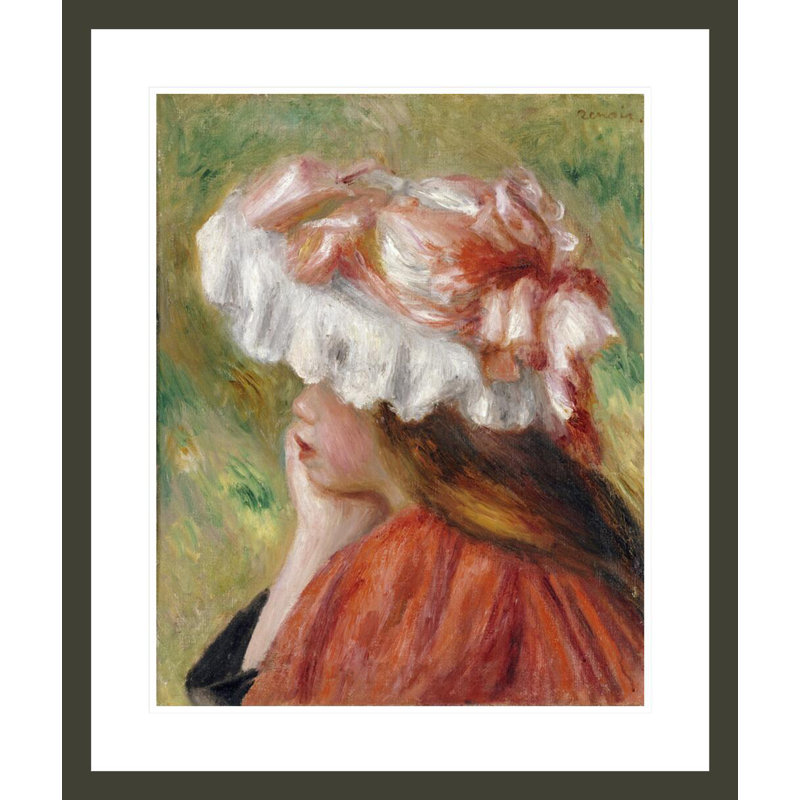 Tête de jeune fille au chapeau rouge par Pierre-Auguste Renoir, impression giclée encadrée, H 27,8 po x l 23,5 po