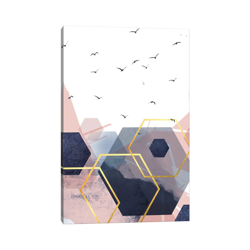 Abstract Navy Blush Gold II by Urban Epiphany - Print on Canvas, 30.48 cm H x 45.72 cm W, Wrapped Canvas