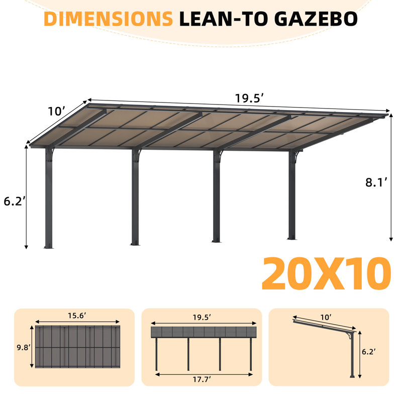 Pergola autoportante pour terrasse, H 97,20 po x l 234 po x P 120 po