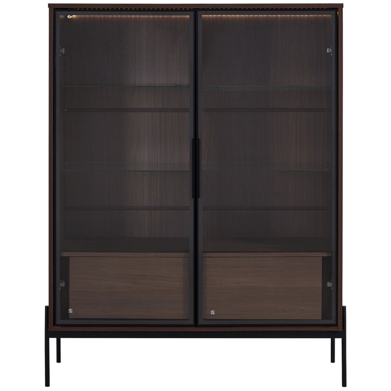 Vitrine autoportante de 51,2 po avec 2 tiroirs de rangement, Noyer