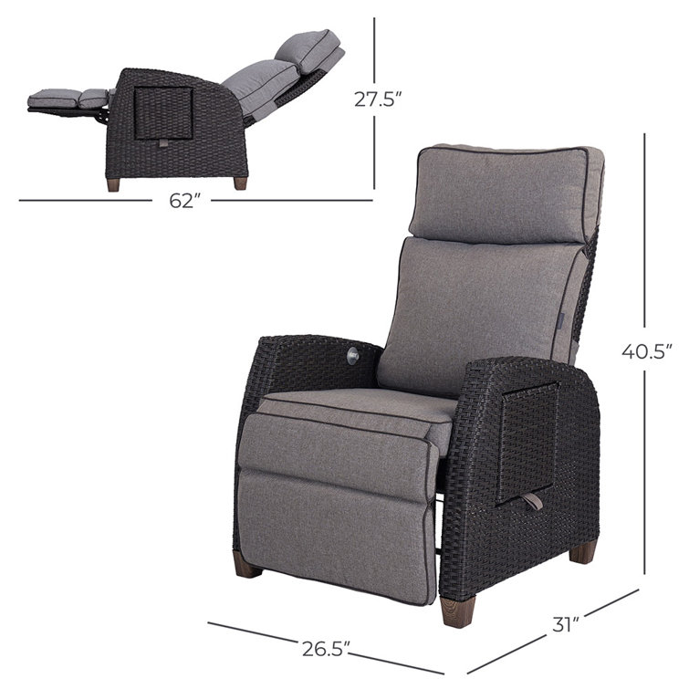 Recliner Patio Chair with Cushions Latitude Run Cushion Color: Gray, Frame Color: Dark Brown