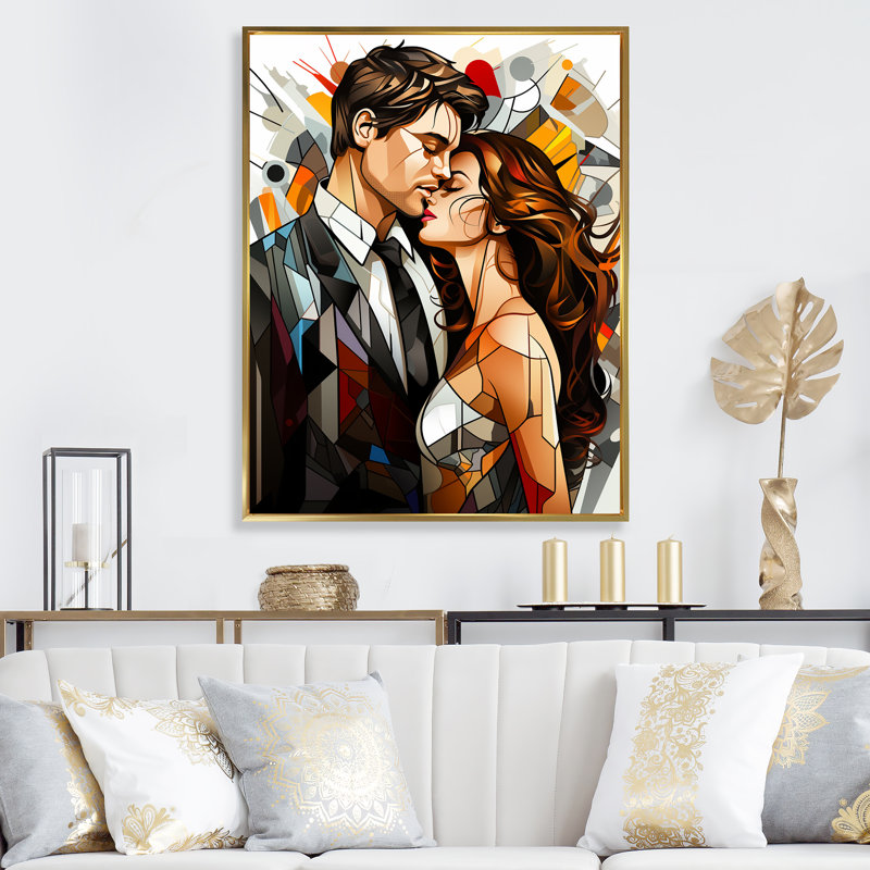 Abstract Couple Mosaic Portrait, Gold Floater Framed, 20" H x 12" W x 1" D