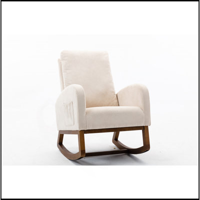 Chaise berçante, fauteuil oscillant moderne, fauteuil inclinable avec pieds en bois et poche latérale, fauteuil berçant de chambre de bébé avec dossier haut pour chambre à coucher