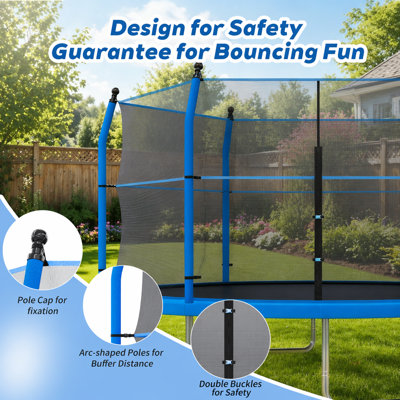 Trampoline de 14 pi avec échelle et filet de clôture, jeu d'extérieur robuste pour enfants et adultes, jeu sécuritaire et durable dans la cour