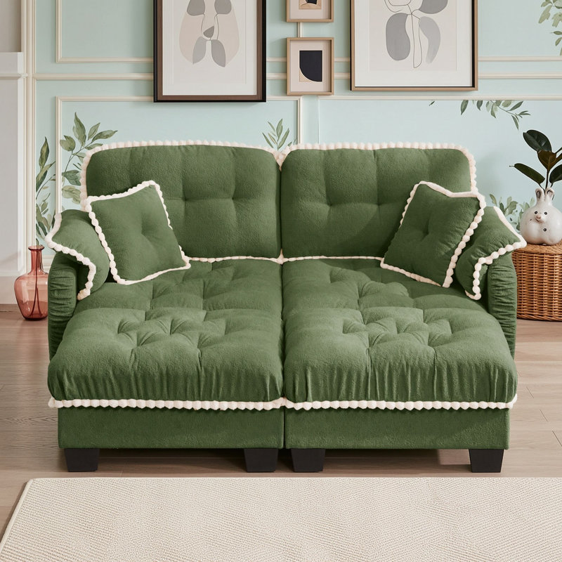 Canapé deux places avec pouf et quatre coussins, Vert