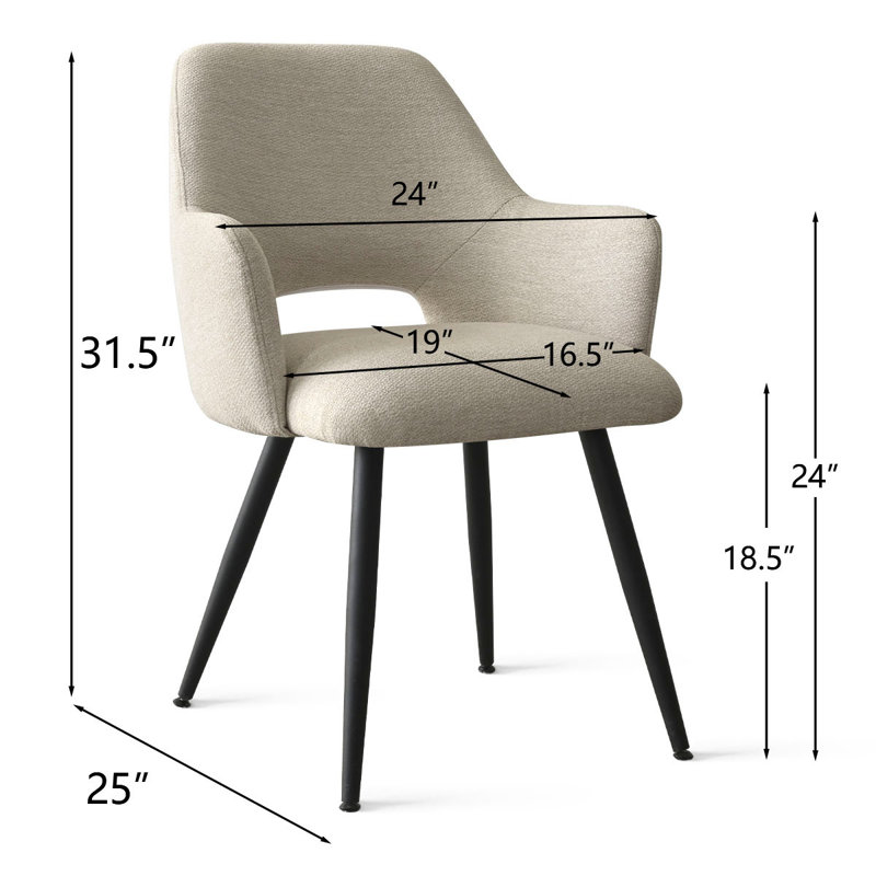 Ommy Upholstered Dining Arm Chairs, Beige
