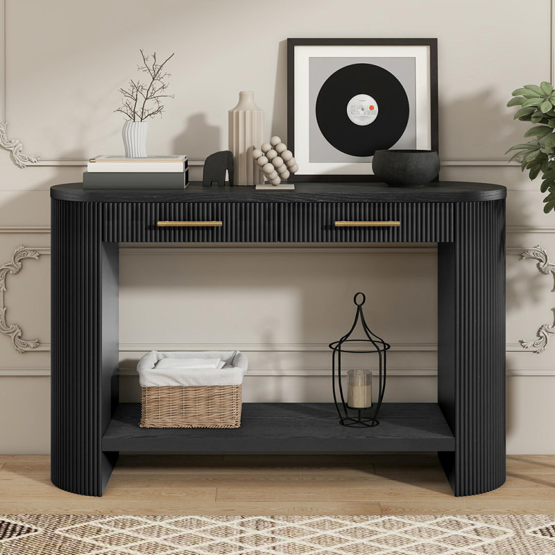 Table console étroite en bois avec tiroirs - Table de rangement / canapé à deux niveaux, Noir