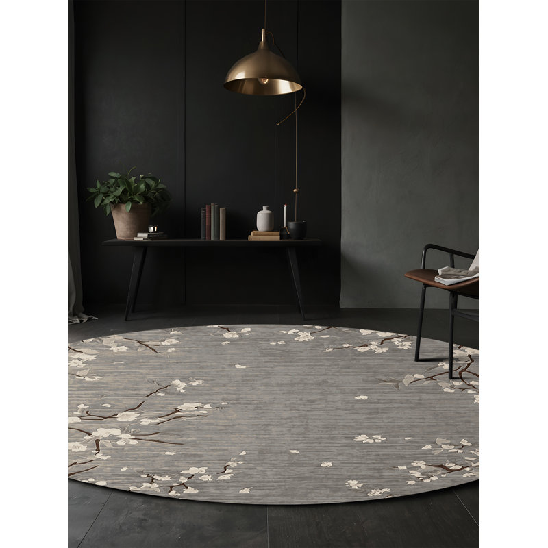 Tapis gris lavable à la machine, Rond 4 pi