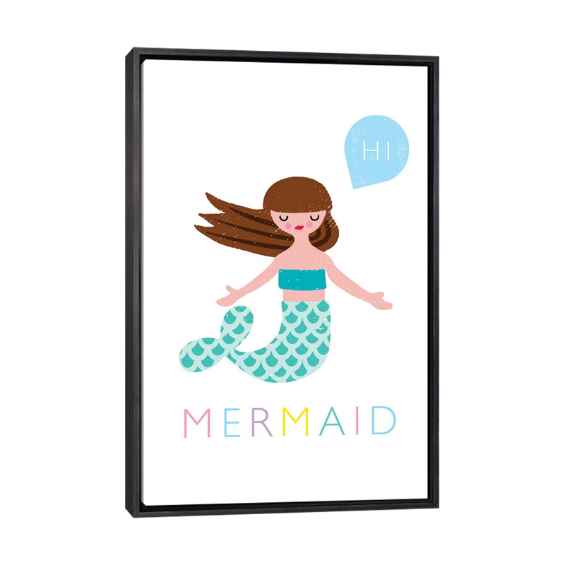 Sirène - impression d'art graphique, H 26 po x l 18 po x 1,5 po, Toile avec cadre noir patiné, Pas de tapis