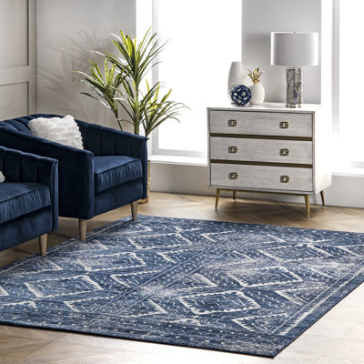 Tapis géométrique bleu / ivoire