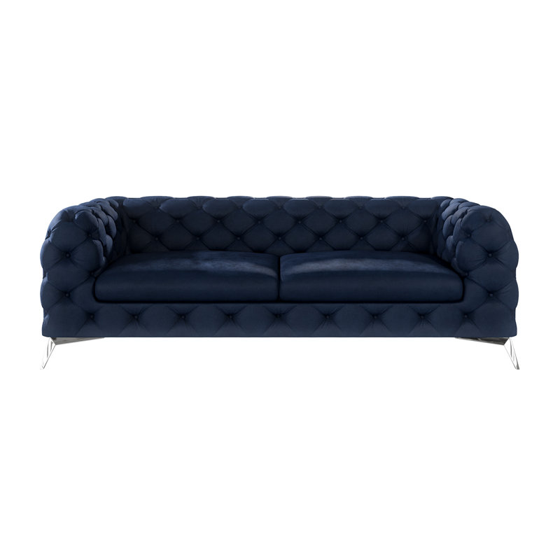  3 seater Chesterfield Sofa with Silver Metal Legs, Navy Blue