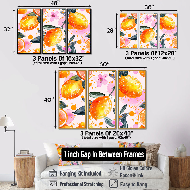 Ensemble de décorations murales jaune et rose, Cadre flottant noir, H 28 po x l 36 po