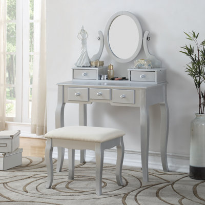 Ensemble coiffeuse et tabouret en bois