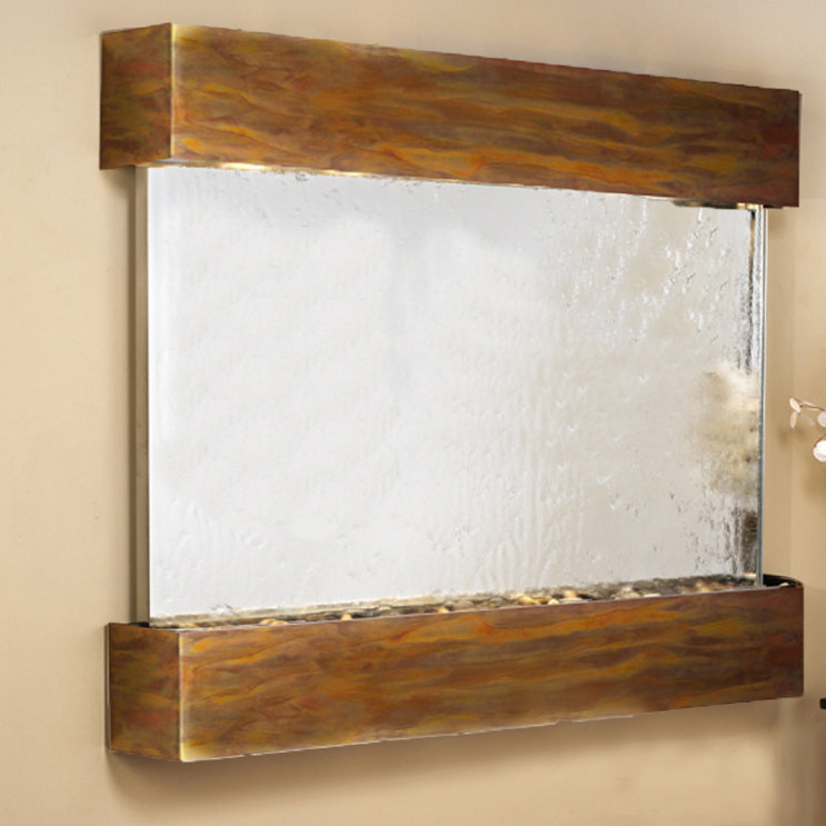 Teton Falls Acrylic Waterfall Fountain with Light, Silver Mirror, Rustic Copper