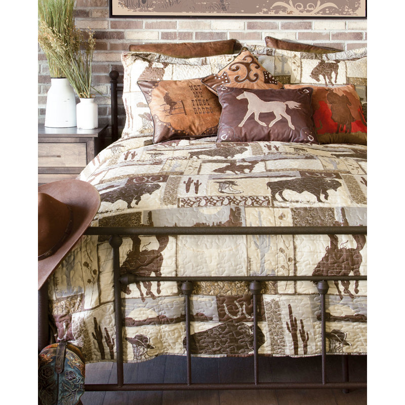 Western Cowboy Brown Microfiber Twin Quilt Set
