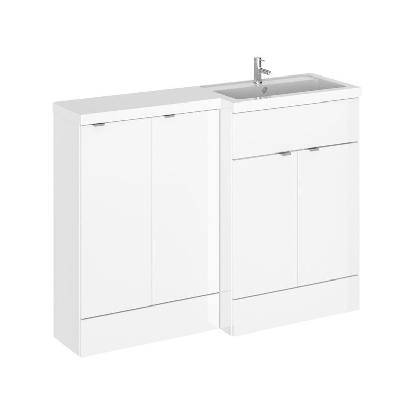 Fusion Fitted Furniture - Gloss White Bathroom Vanity with Basin, Gloss White, Right-Handed