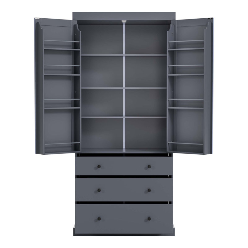Spacious 77 Inch Farmhouse Kitchen Pantry With 3 Adjustable Shelves, 8 Door Shelves, And 3 Drawers For Efficient Storage