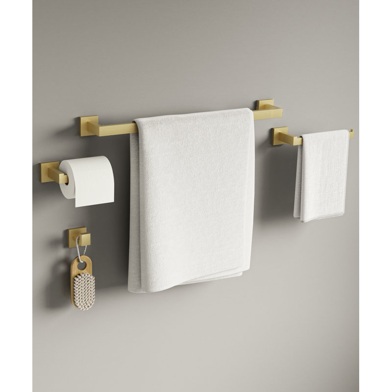 Axis 5 -Piece Decorative Bathroom Hardware Set Towel Bar, TP Holder, Robe Hook Included, Brushed Gold