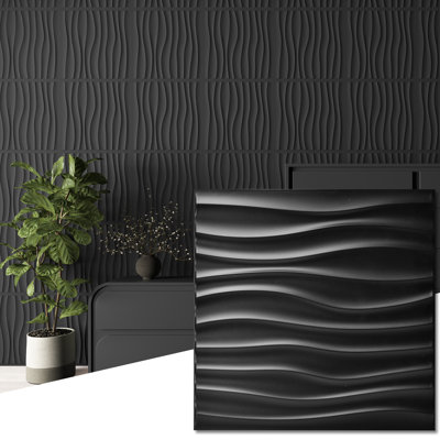 Yacoubou 19.7" x 19.7" PVC Wall Paneling,3D Wall Panels in Wave Design,32sq.ft.(Set of 12)