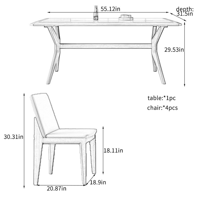 Inlaid Rock Plate Dining Table Sets., 29.53"H x 55.12"L x 31.5"W
