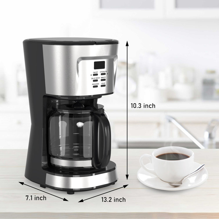 Drip Coffee Maker,Programmable Coffee Machine with Glass  Carafe,12-Cup,Warming Plate,Reusable Filter,Fully Automatic with Timer,Auto  Shut-Off for Home,Black: Home & Kitchen