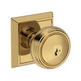 Bremerton Keyed Entry Knob with Chamfered Square Rose in Polished Chrome