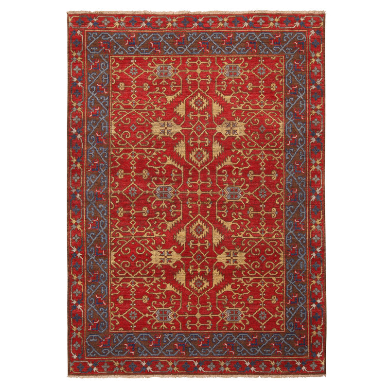 Burano Hand Knotted Wool Geometric Area Rug, Rectangle 6' x 9'