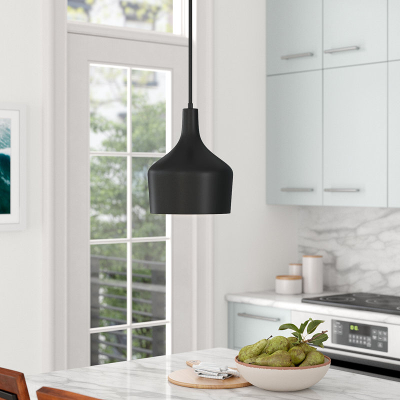 Venegas 1-Light Single Bell Pendant in Black, Black