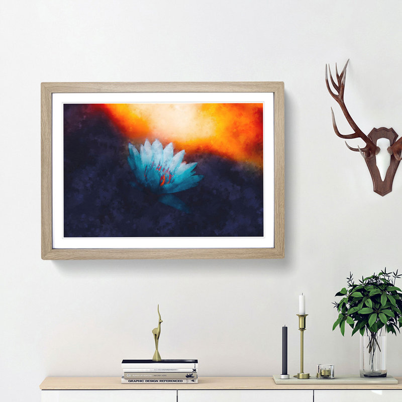 Lotus Flower - Picture Frame Graphic Art Print, Oak Framed, 33cm H x 45cm W x 2cm D