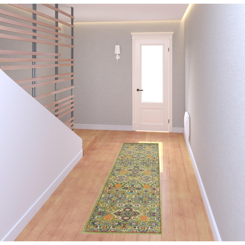Green Floral Power Loom Rug