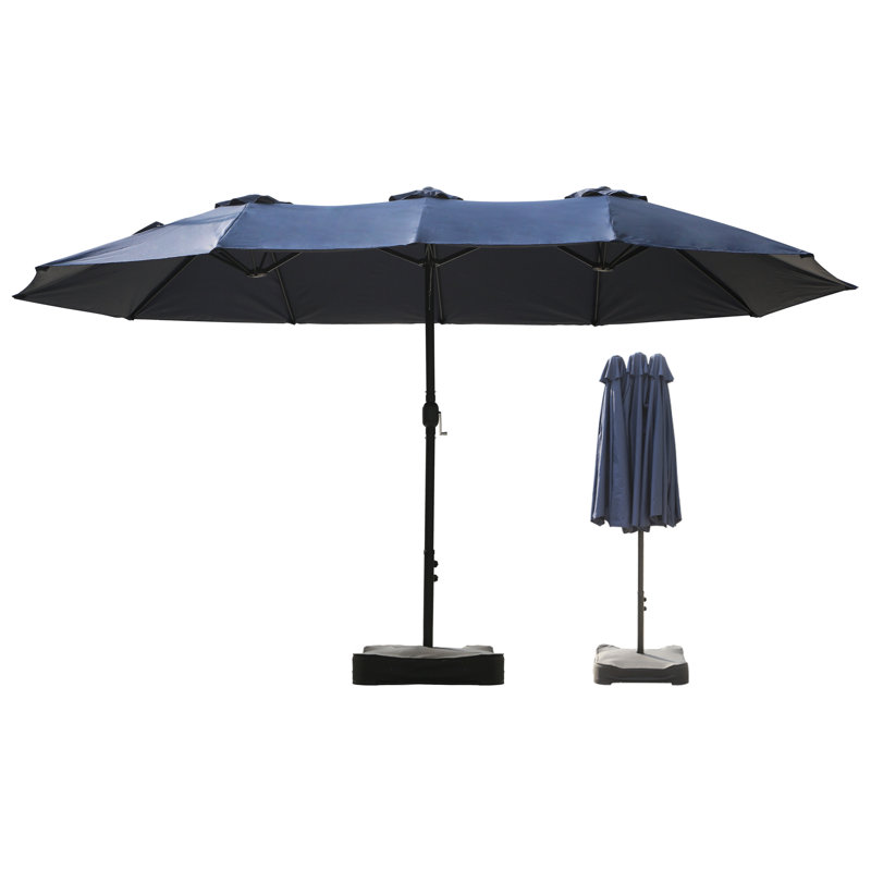 Parasol de marché rectangulaire de 15 pi x 8,6 pi avec base, parasol de patio extérieur résistant aux rayons UV pour jardin, terrasse et bord de piscine