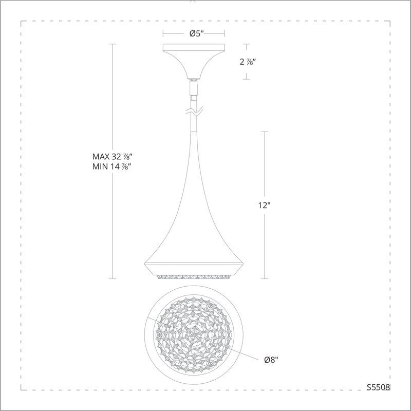1 - Light LED Single Pendant, Black, 12" H x 8" W x 8" D