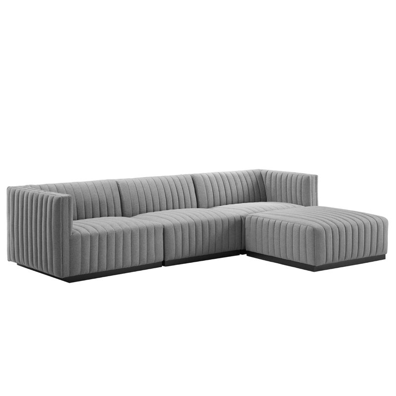 Conjure Channel Tufted Performance Velvet 4-Piece Sectional by Modway, Black, Light Gray 100% Polyester