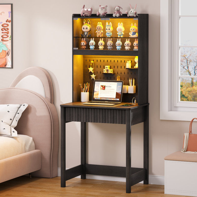 Computer Desk with Power Outlet, Black