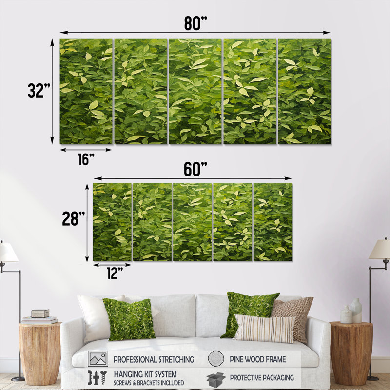 Herbes, origan, teintes II - ensemble d'art mural 5 pièces, H 32 po x l 80 po