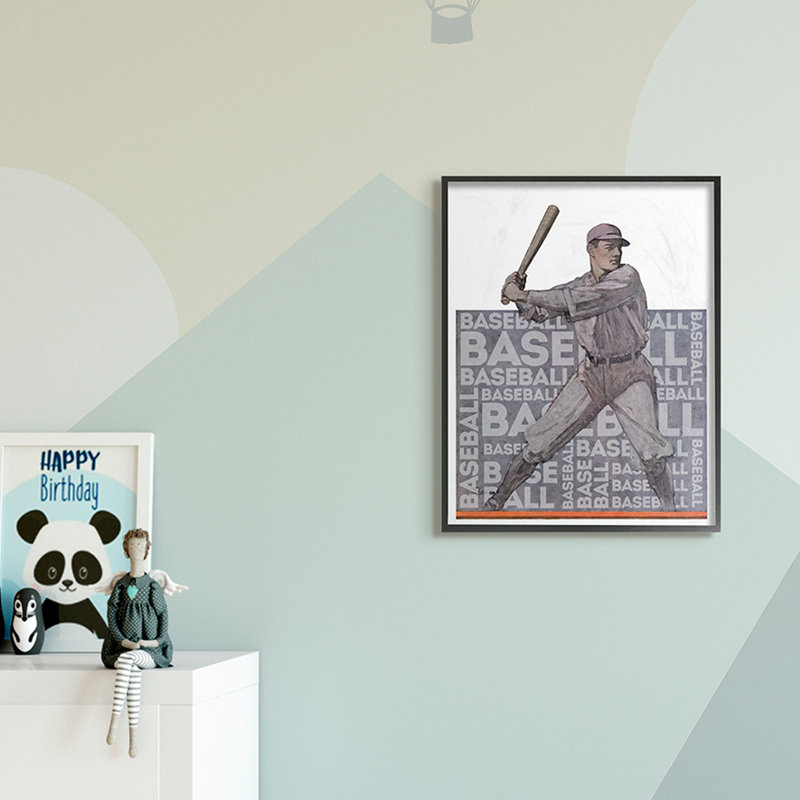 « baseball player sports », art de conception de mots Romain, H 20 po x l 16 po x P 1,5 po, Giclée encadrée noir minuit