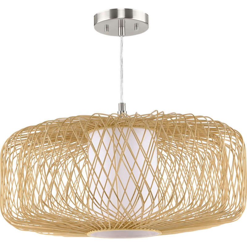 Luminaire suspendu tambour 1 lumière Andric, Rotin naturel, H 15 po x l 22 po x P 22 po